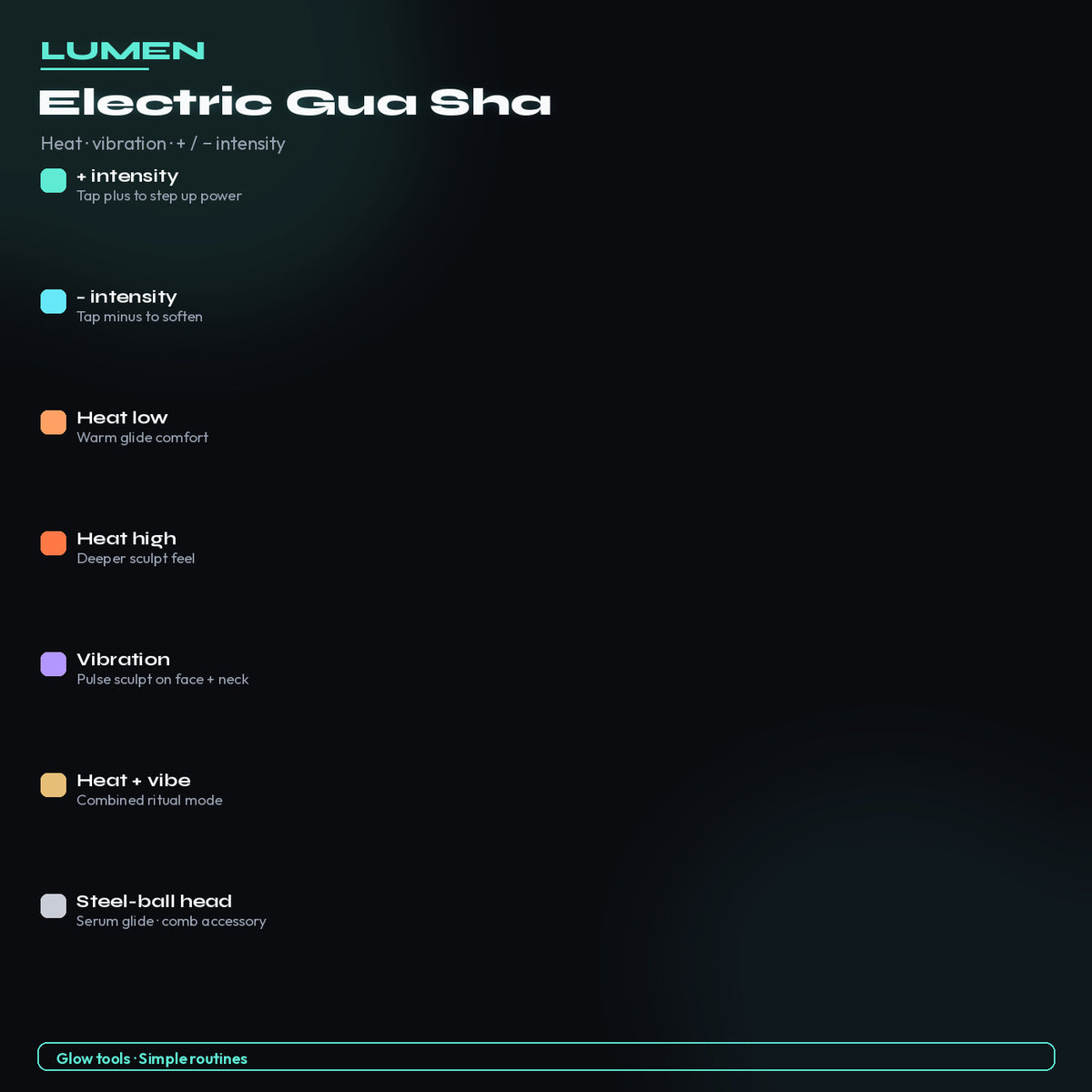 + / − intensity · heat and vibration — Electric Gua Sha
