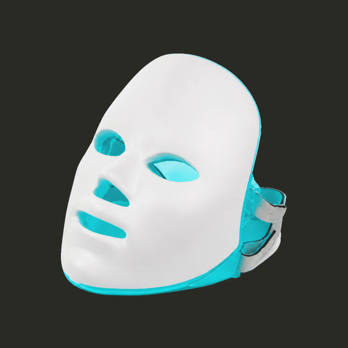LED Mini Face Mask, white wireless mask with cyan LED glow and head strap